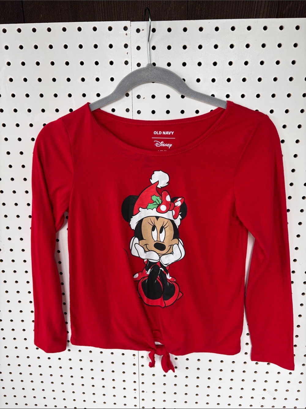 Old Navy Red Minnie Mouse Long-Sleeve Tie-Front Top large (10-12)